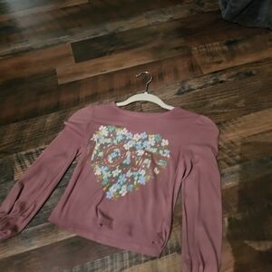One Step Ahead Pink Long Sleeve Tee with Floral Heart